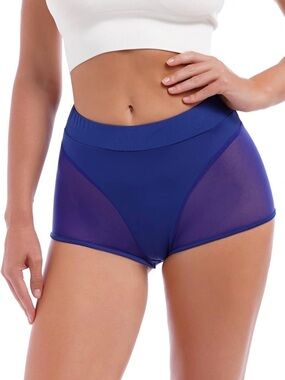 High-Waist Sheer Mesh Panel Mini Shorts in Royal Blue Size Small